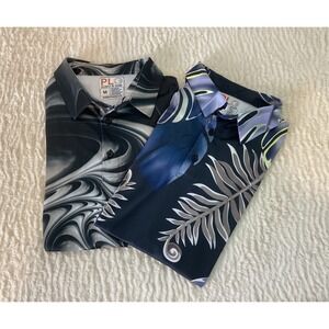 Play Loud Golf Polo Shirts Men's Medium Gray Geometric & Tropical Print Lot of 2